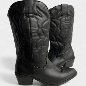 Streetwear Women's 9 Faux Leather Western Boots Cowgirl Cowboy Black